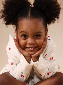 SUMWON Toddler Girls Lovely Cherry Print Hooded Bathrobe For Girls Cozy Long Sleeve Terry Robe With Tie Belt Soft Sleepwear Lounge-Wear,Christmas Pajamas,Kids Pajamas