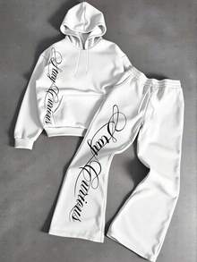 Manfinity EMRG Men's Casual Letter Print Hoodie And Sweatpants Set, Autumn/Winter