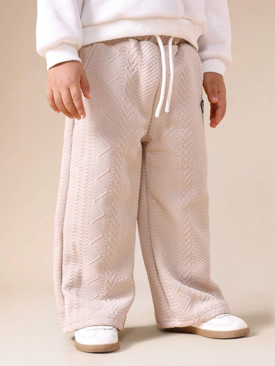SUMWON Quần chạy bộ ống rộng dệt kim chần bông có dây rút ở eo thoải mái cho bé trai - Màu Khaki - Xem 1