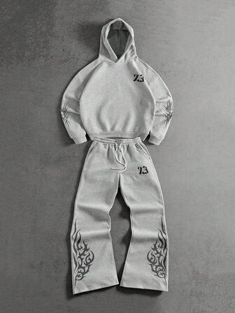 Street Life Men's Casual Gothic Hooded Sweatshirt And Sweatpants Set, Autumn/Winter