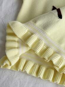 Set Baju Bayi Perempuan Lucu Warna Kuning Pucat Motif Rusa Jacquard, Sweater Pullover & Celana Rajut, Pakaian Keluarga Musim Gugur yang Serasi, Kerah Bulat dengan Hiasan Ruffle, Set 2 Potong - MultiWarna - View 8