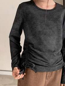 Dazy Kids Tween Girls Knit Crew Neck Long Sleeve T-Shirt, Fall Spring - Black - View 3