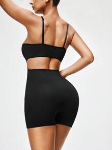 SHAPORA 1 bộ đồ liền thân hở lưng không tay màu đen tối giản thoải mái dành cho nữ - màu đen - Xem 3