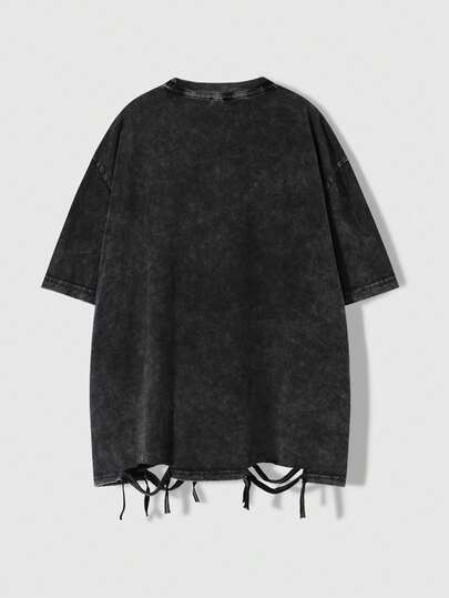 Street Life Camiseta de manga corta para hombre con estampado de calavera y llamas desgastado