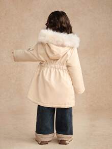 SHEIN Chaqueta con capucha forrada térmicamente de estilo casual para niña, versátil para el invierno - Caqui - Ver 2