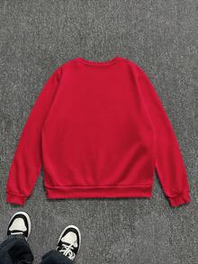 INAWLY Sudadera de cuello redondo de manga larga con estampado minimalista para mujer - Rojo - Ver 2