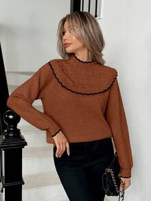 Elenzga Apricot Turtleneck Ruffle Hem Women Sweater, Autumn/Winter - Redwood - View 6