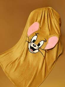 TOM & JERRY X SHEIN 1条法兰绒毯，厚实保暖，3D耳朵设计，床毯，适合在床上、沙发上、学校、办公室使用。 - 彩色 - 查看 6