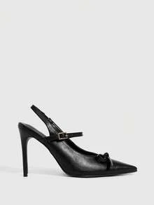 CUCCOO SZL Fashionable Sexy Business Bowknot Buckle Pointed Toe Backless High Heel Pumps - Black - View 7