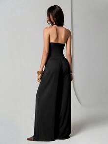 SHEIN TRNDY 1pc Women's Sexy Backless Jumpsuit With Metal Ring Strap, American Chic Design, Versatile & Fashionable - Black - View 2