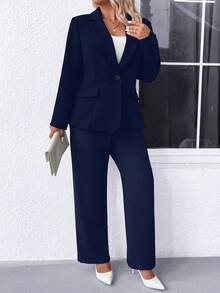 Linhara بلايزر كاجوال للعمل بياقة مفصصة أكمام طويلة لون أحادي للنساء مقاسات كبيرة