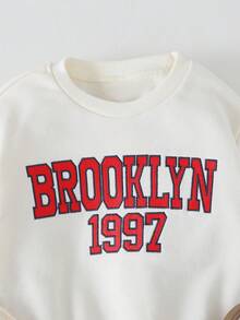 THE HAPPY LOOK Young Girl Minimalist White Round Neck Long Sleeve Letter Print Sweatshirt, Casual Everyday Wear, Autumn/Winter - Beige - View 6