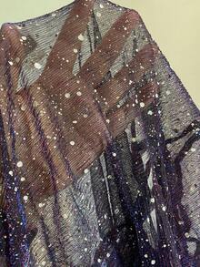Editum Áo khoác nữ thanh lịch, nhẹ, phối sequin, thích hợp cho mùa thu/đông, Halloween, năm mới, tiệc tùng, mùa xuân hè, đám cưới, trang phục trang trọng. - Màu tím - Xem 3