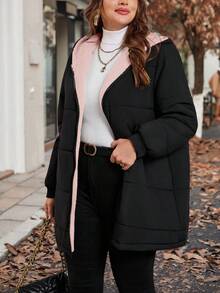 SHEIN Clasi 加大码保暖内衬黑色棉服外套，百搭冬季长袖 - 彩色 - 查看 7