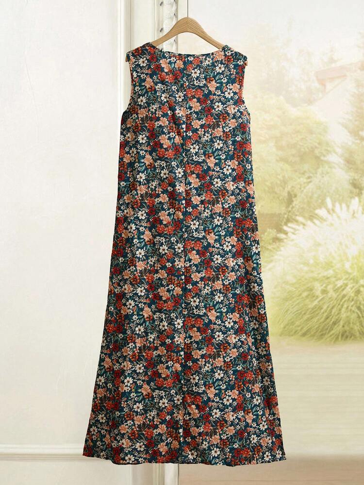 Boho Floral Sleeveless Long Dress With Slit And V Neck For Summer Maxi Floral Dress Long Floral Dress Women Boho Maxi Dress Women Maxi Dress Casual Maxi Dress Chic Dress