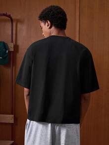 SWAVVY 男式图案休闲T恤短袖上衣 - 黑色 - 查看 2