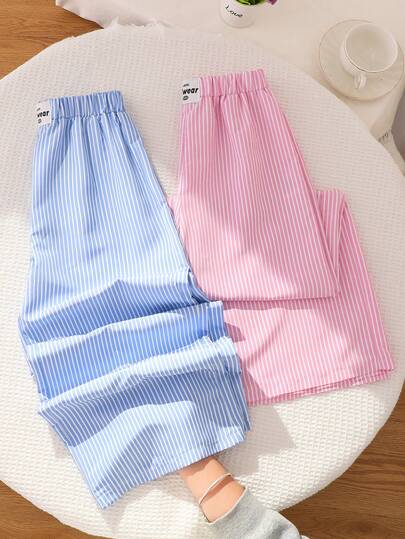 2pcs Girls Wide Leg Pants Set, Fashionable Striped Casual Sporty Versatile Outfit