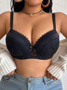 1 Áo ngực ren vá cỡ lớn có gọng nâng và hỗ trợ bên hông cho nữ - màu đen - Xem 10