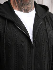 Manfinity Homme Hanorac cu glugă, texturat, cu fermoar, pentru bărbați, casual, culoare uni, top cu mânecă lungă