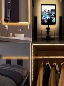 SHEIN 1pc Warm-Toned LED Strip Light, USB Powered, Solid Color Light, Flexible LED Decorative Light, 1m/2m/3m/5m, Not Waterproof, Suitable For Bedroom, Kitchen, Home Decor, TV/Computer Backlight (No Remote Control) - Warm color - View 2
