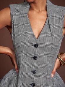 Hauture Women's Sexy Office Tailored Blazer Vest Top - Black and White - View 2