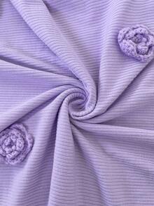 SHEIN Pregnant Women Solid Color 3D Floral Decor Round Neck Bubble Long Sleeve Fitted Elegant Dress Pregnant Outfits Lavender Maternity Dress Maternity Outfits Maternity Dress Baby Shower Pregnancy Dress For Photoshoot Winter Clothes  Long Party Dresses  Elegant Party Dress Chic