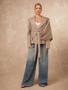 Lumalex 秋冬季女士翻领收腰长袖常规外套,宽松外套,罩衫,短款外套,宽松衬衫,纽扣外套,奢华舞会聚会派对宴会,低调奢华,闪耀节日派对,锐舞音乐节郊游度假,户外休闲,层次丰富,婚礼季宴会,宰牲节,新年时尚秋季新款女士晚宴之夜精致户外保暖必备冬季旅行装备,棕色外套,女士短款皮夹克,女士皮衣套装,棕色皮上衣,女士西部服装 - 卡其色 - 查看 5