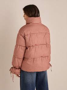 Easelle Retro Casual Loose Tie-Up Plaid Padded Padded Coat For Women Earthy Clothes Women Women Fall Clothes Women Western Clothing Cowgirl Outfits For Women Gingham Puffer Jacket - Multicolor - View 2