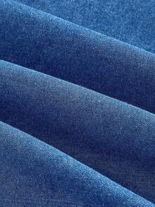 SHEIN MOD Váy mini denim thường ngày viền bèo nhún thắt lưng màu xanh thời trang dành cho nữ, đa năng cho mùa hè - Rửa trung bình - Xem 3