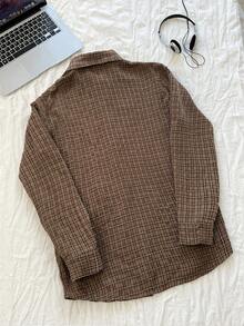 Elamini Áo sơ mi cardigan dài rộng rãi họa tiết kẻ caro Jacquard cổ điển - Nhiều màu - Xem 2
