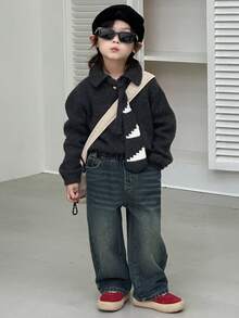 DAZY Young Boy Casual Everyday Commute Versatile Elastic Waist Loose Wide-Leg Jeans