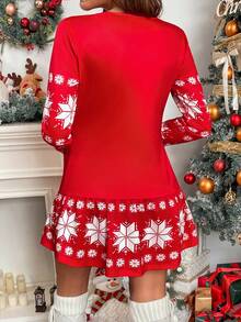 EMERY ROSE Rochie de damă mărime mare, cu imprimeu floral de ren, mânecă lungă și talie strânsă, toamnă/iarnă