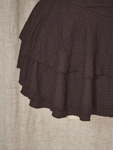 SHEIN ICON 大码女式针织纹理面料刺绣吊带连衣裙，棕色 - 棕色 - 查看 9