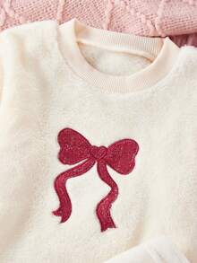 SHEIN 2pcs Baby Girls' Plush Butterfly Print Long Sleeve Top And Pants Pajama Set - Multicolor - View 6