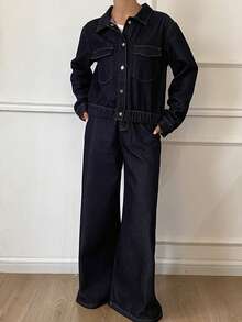 DAZY Women's Casual Pocket Jacket And Jeans Pants 2-Piece Suit, Autumn - Blue - View 6