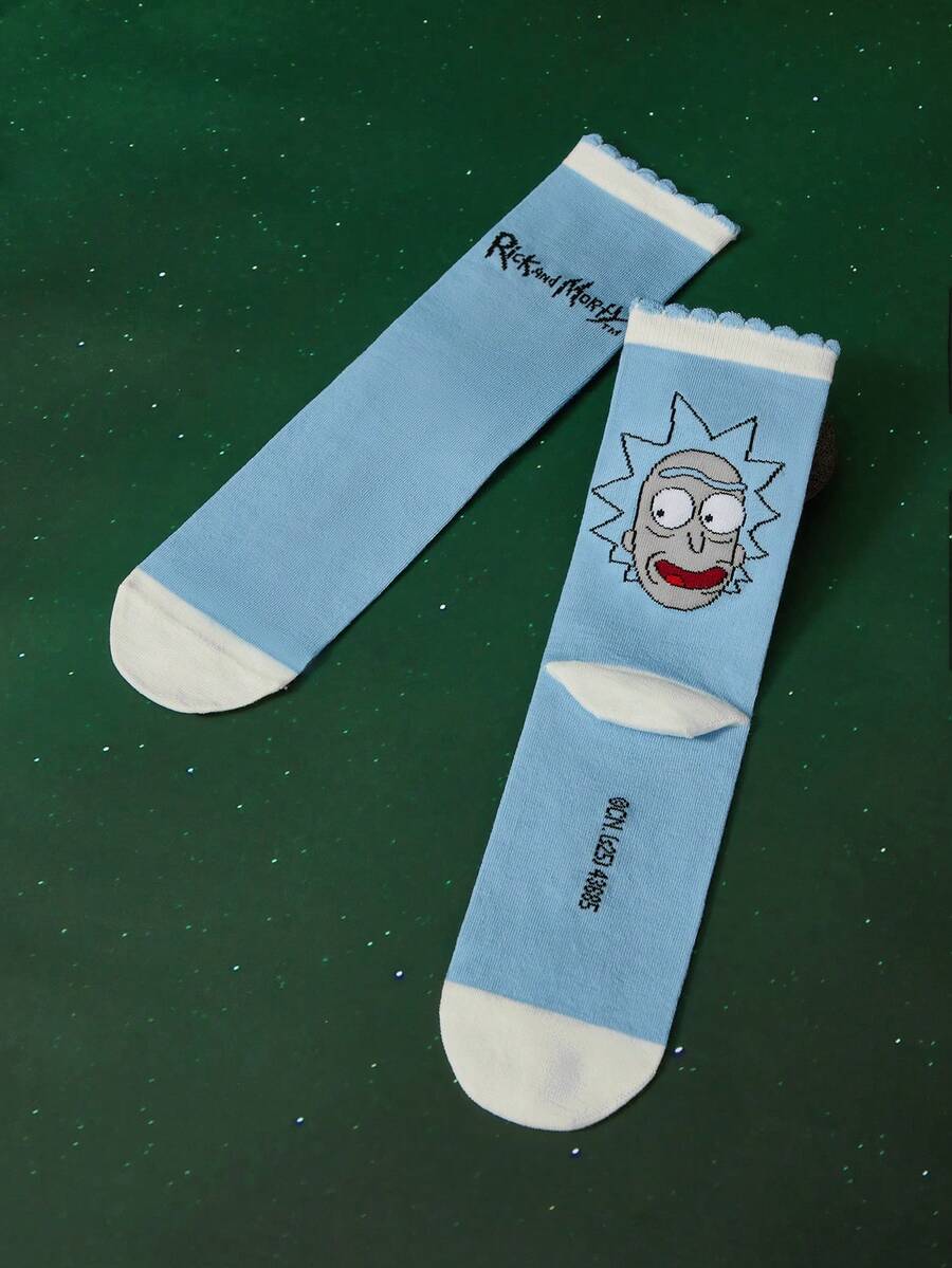 Rick and Morty X SHEIN Women Crew Socks - Blue - View 1