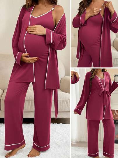 SHEIN 2 st amningsjumpsuit med kontrastfärgade axelband och tryckknappar framtill