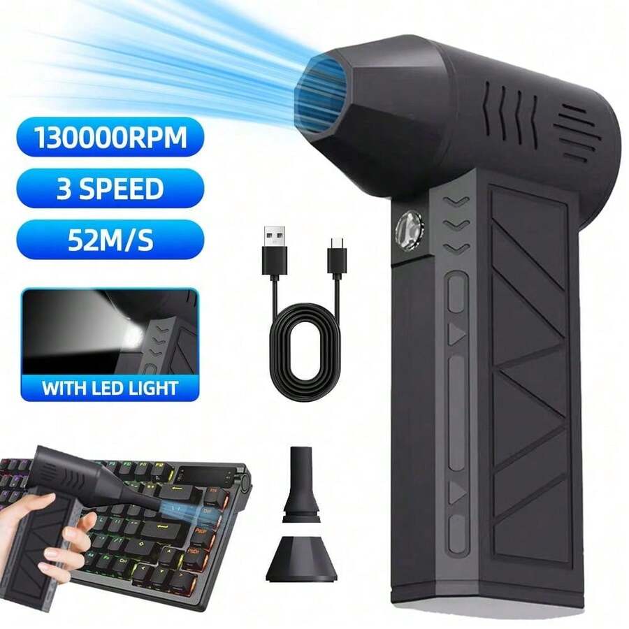 Ventilador de turbina, Mini soplador de aire 130000RPM, Ventilador de turbina ajustable de 3 velocidades, Velocidad del viento 52m/S Motor sin escobillas portátil, Turbo ciclónico de alto rendimiento para automóviles, Inflado de cojín de aire, Secado de mascotas, Secador de pelo para barbacoa - Negro - Ver 1