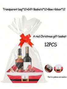 6/12 Piece Gift Basket Set, Multiple Colors Available,Christmas Hollow Gift Baskets, Including Bows, Plastic Bags, And Kraft Paper Market Tray Cardboard Baskets For DIY  Holiday Gift Wrapping, Shelf-Style Gift Baskets, Suitable For Halloween - Multicolor - View 16