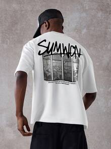 Sumwon 超大 T 恤夏季街头服饰当代时尚宣言限量版图形印花 - 白色 - 查看 1