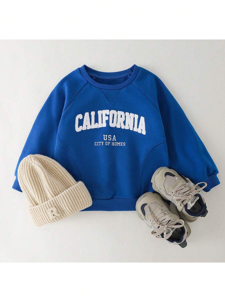 THE HAPPY LOOK Young Girl Blue Casual Letter Print Crew Neck Sweatshirt, Autumn/Winter