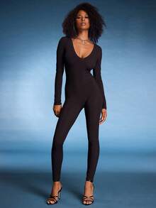 Normani Women's V-Neck Jumpsuit Fall Cloth For Women - Black - View 2