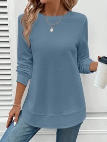 EMERY ROSE Plus Size Solid Color Casual Pullover Sweatshirt, Winter Clothes For Women - Blue - View 6
