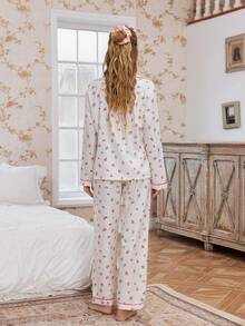 CottageSlumber 荷叶边碎花边女式睡衣套装 家居服 女式樱桃睡衣套装 纯棉睡衣套装 女式睡衣套装 女式睡衣套装 女式睡衣套装 女式睡衣套装 冬季服装 - 杏色 - 查看 2