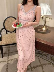 DAZY Camisón con encaje floral y parches, con acolchado incorporado para mujeres