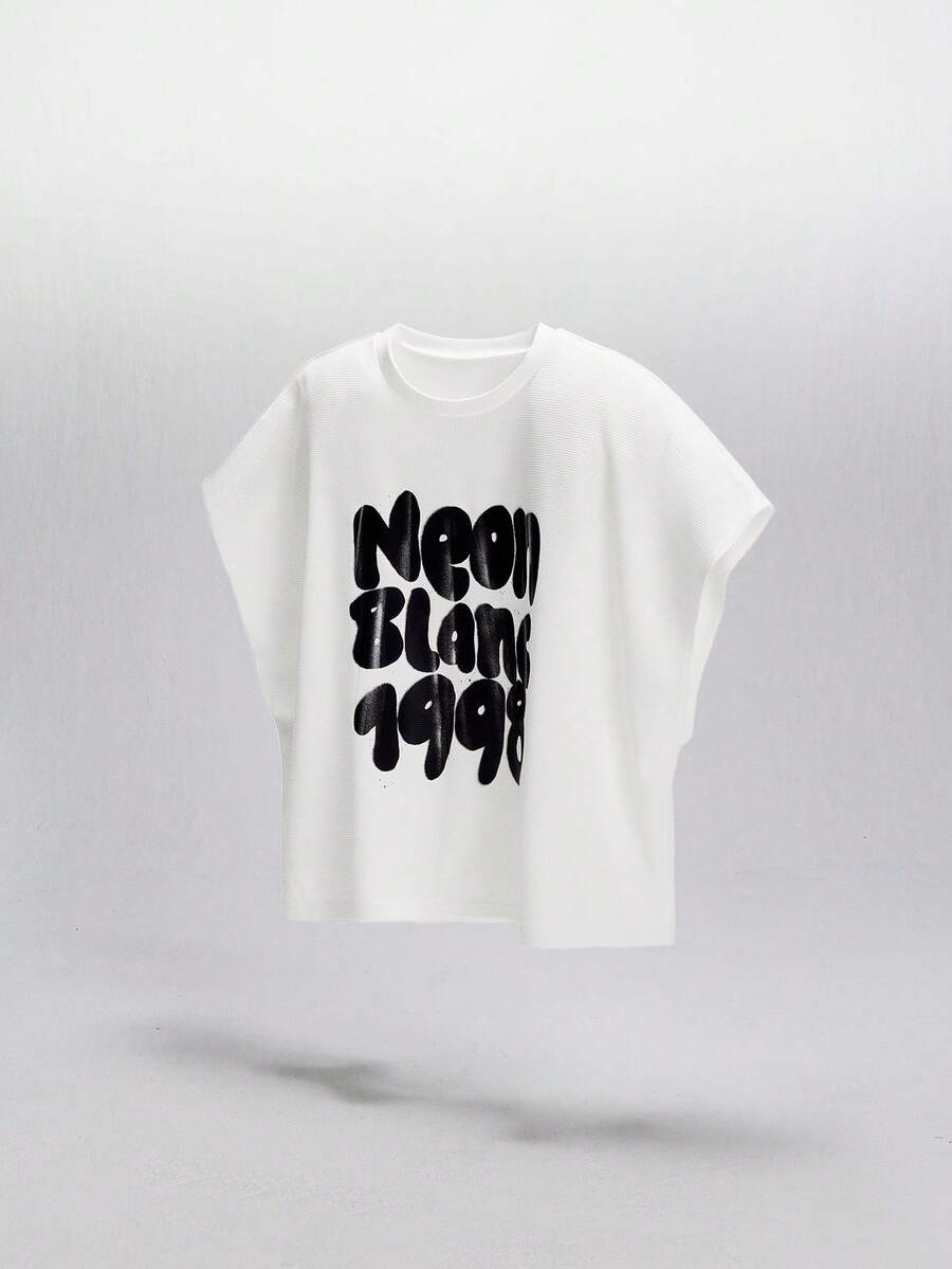 NEON BLANC 男式图案 T 恤宽松针织华夫格面料无袖背心 - 白色 - 查看 1