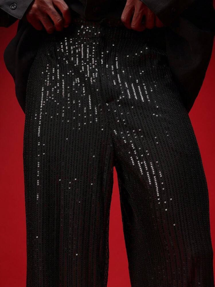 Gerade geschnittene Hose mit Pailletten und Taschen