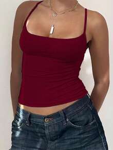 Zyxie Women's Solid Color Minimalist Camisole - Burgundy - View 3