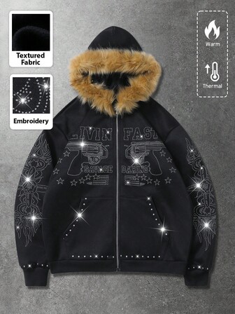 Street Life sweat-shirt à col duveteux avec imprimé pailleté pour hommes