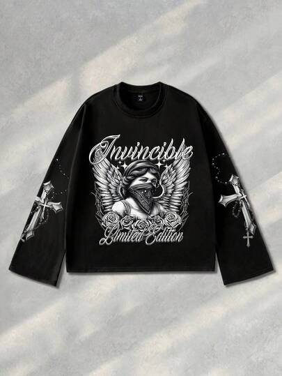 Street Life Men's Casual Gothic Printed Crew Neck Long Sleeve T-Shirt